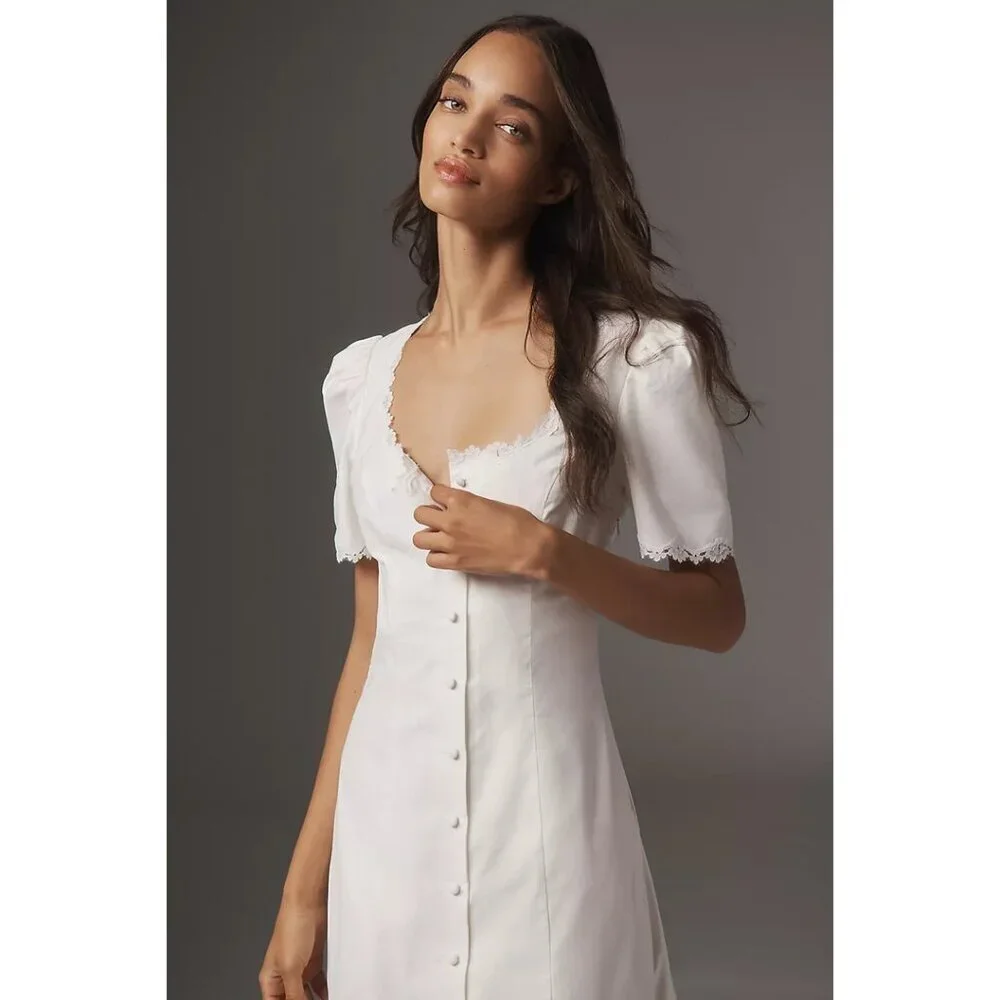 REFORMATION Alida Organic Cotton Button-Up Midi Dress in White Size US 4 - Picture 14 of 15